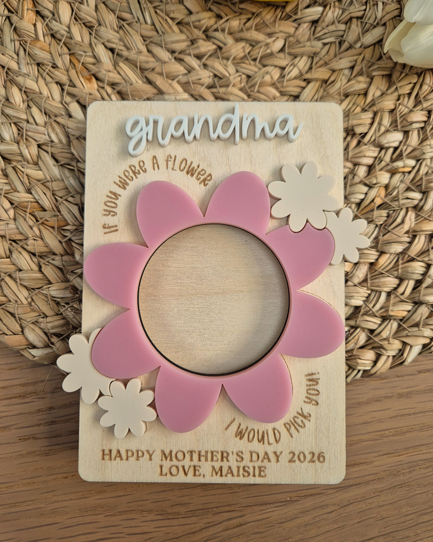 Personalised Mother’s Day Flower Photo Magnet - Wooden and Acrylic Mothering Sunday Gift