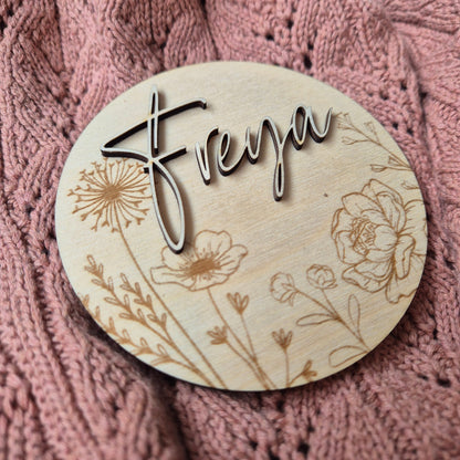 Personalised Floral Baby Birth Announcement Disc