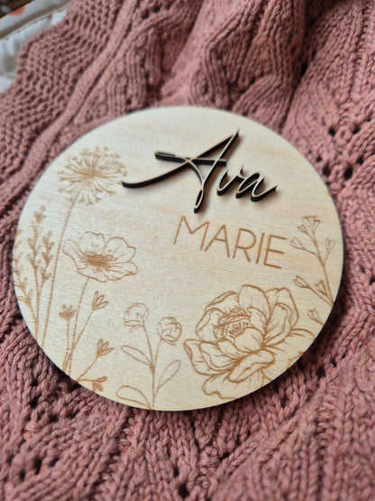 Personalised Floral Baby Birth Announcement Disc