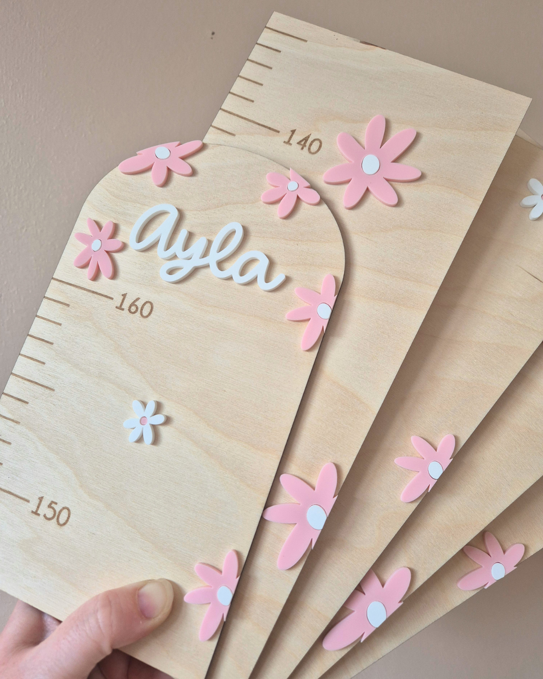 Personalised Daisy Height Chart - Custom Colour Wooden and Acrylic Growth Ruler