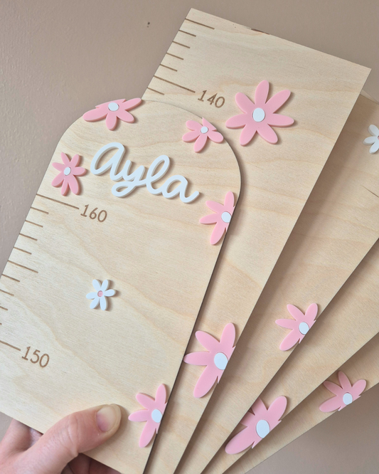 Personalised Daisy Height Chart - Custom Colour Wooden and Acrylic Growth Ruler