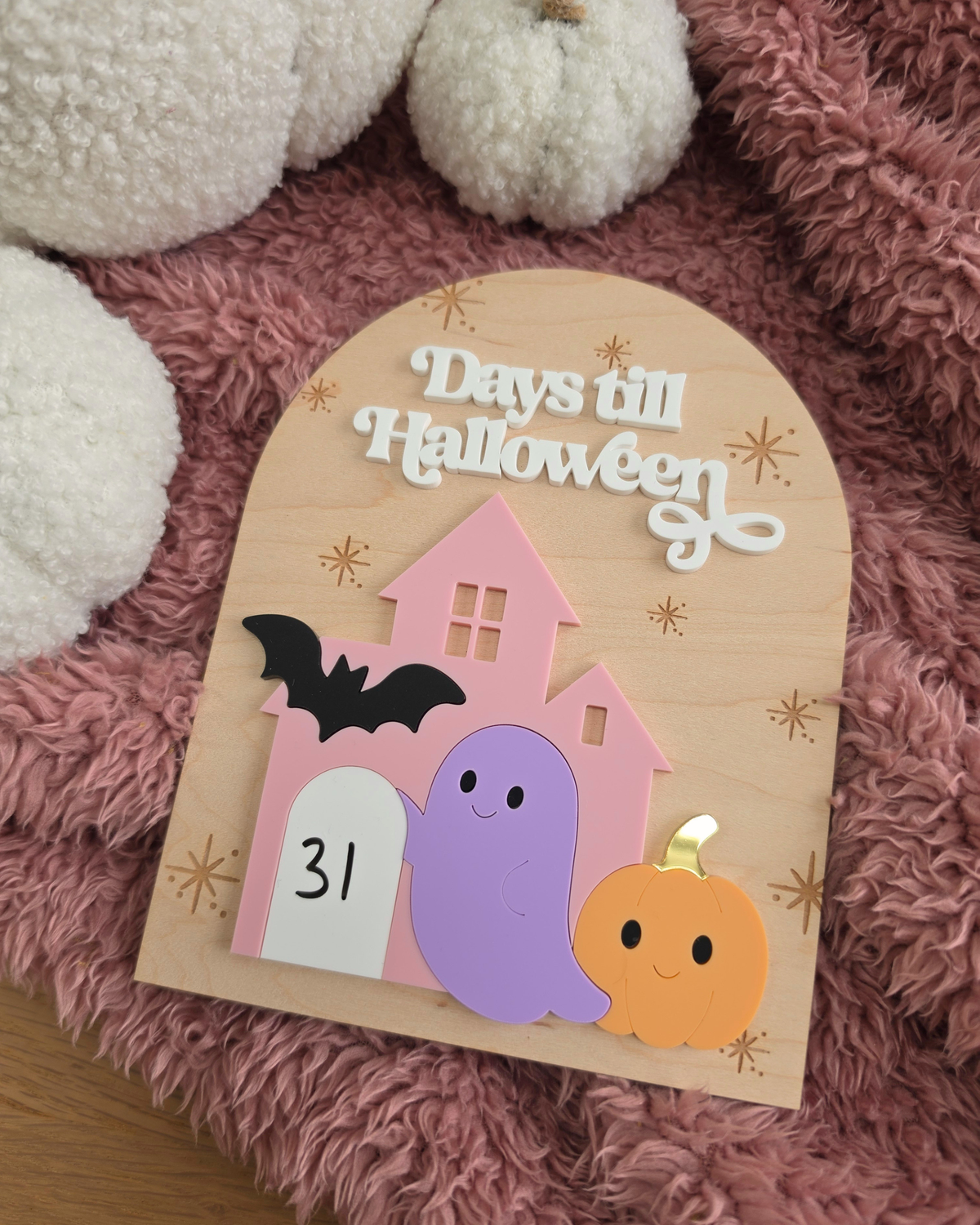 Halloween Pink Countdown Sign - Pastel Ghost Halloween Decor