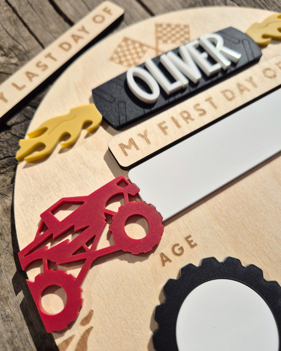 Personalised Monster Truck Back to School Board - Reusable Wooden and Acrylic Sign
