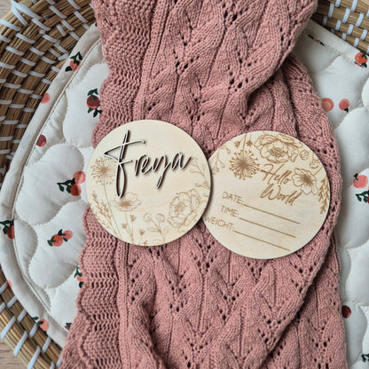 Personalised Floral Baby Birth Announcement Disc