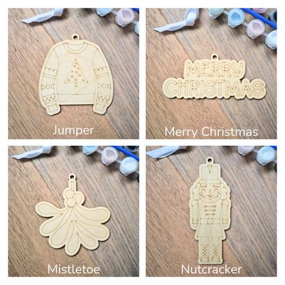 Paint Your Own Christmas Ornament Kit - Kids Painting Kit, Set of 2 Shapes with Paint, Brush and Ribbon