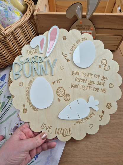 Easter Bunny Treats Board - Personalised Scallop Edge Wooden and Acrylic Decoration