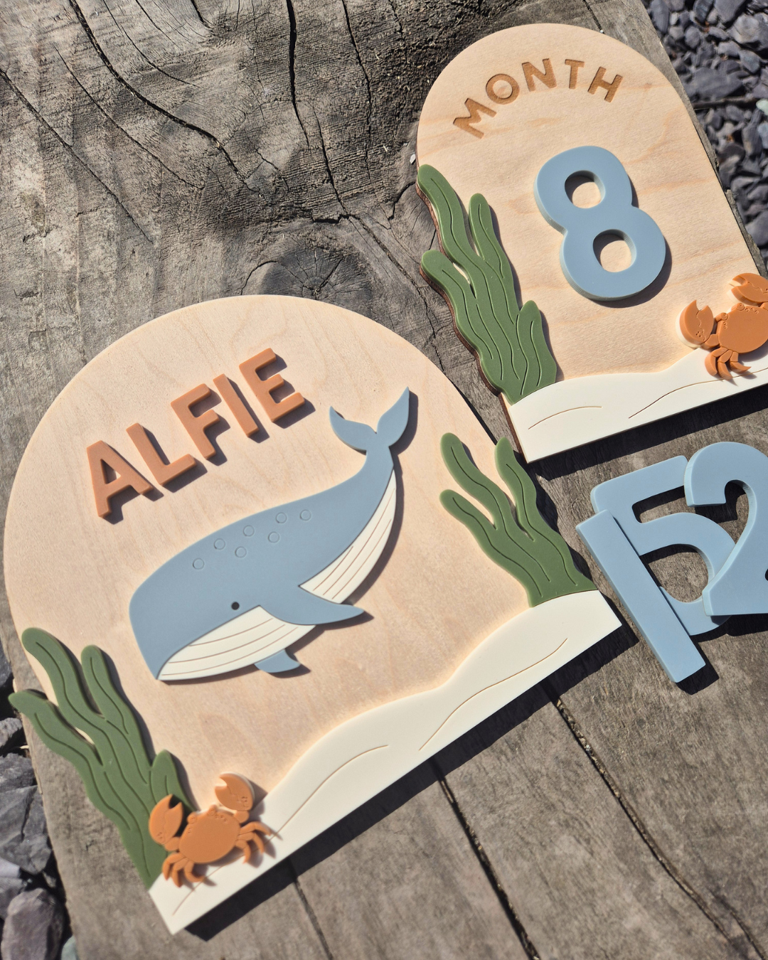 Whale Birth Announcement - Wooden and Acrylic Personalised Name Sign