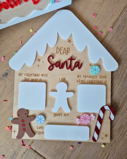 Gingerbread Dear Santa Wish List Board - Wooden and Acrylic Photo Prop