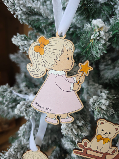 * LIMITED EDITION * Personalised Storybook Girls and Boys Tree Decorations - Printed Wooden Ornaments