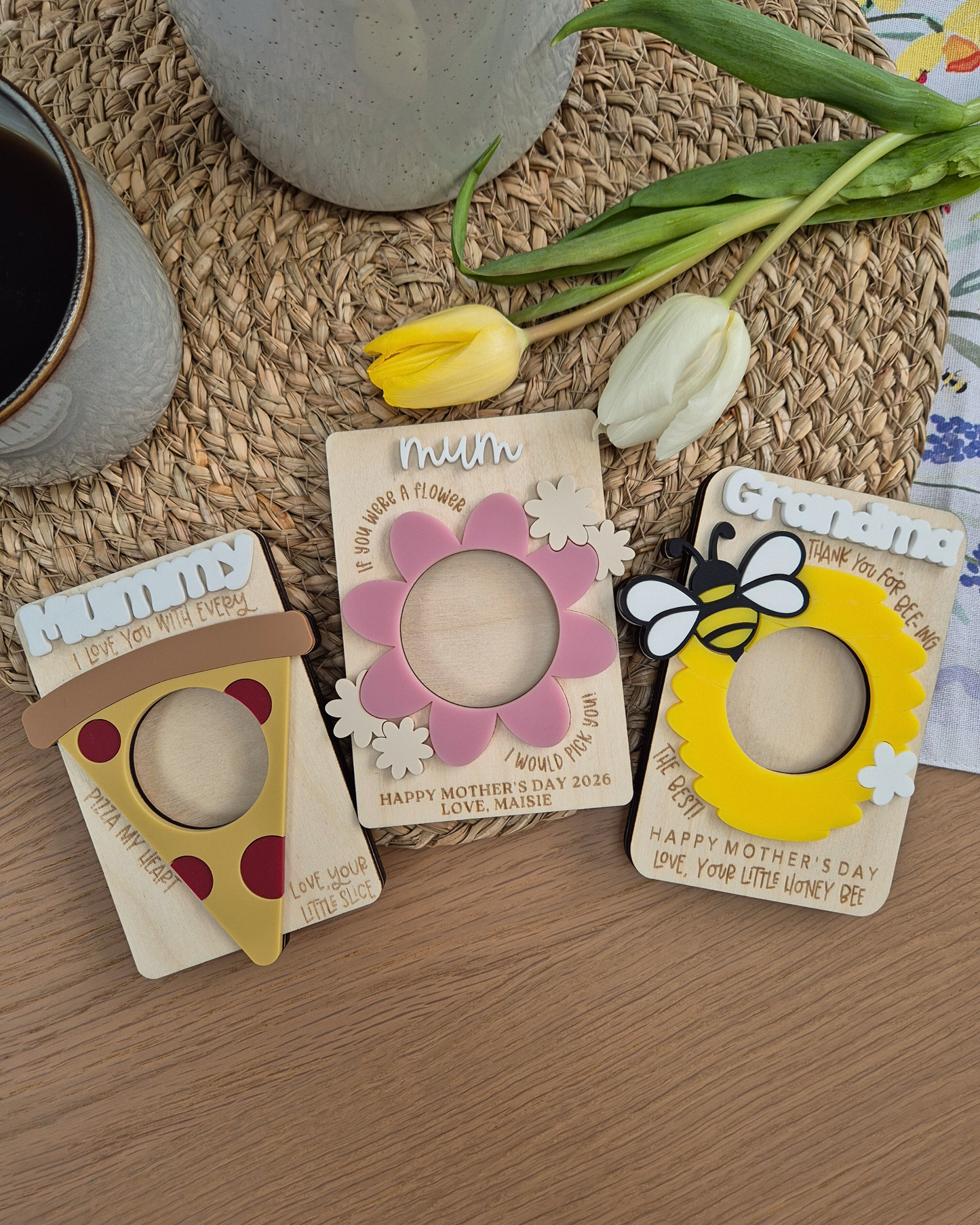 Personalised Mother’s Day Flower Photo Magnet - Wooden and Acrylic Mothering Sunday Gift