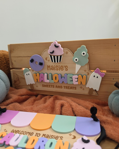 Spooky Sweet Treats Interchangeable Crate and Boo Basket Plaque