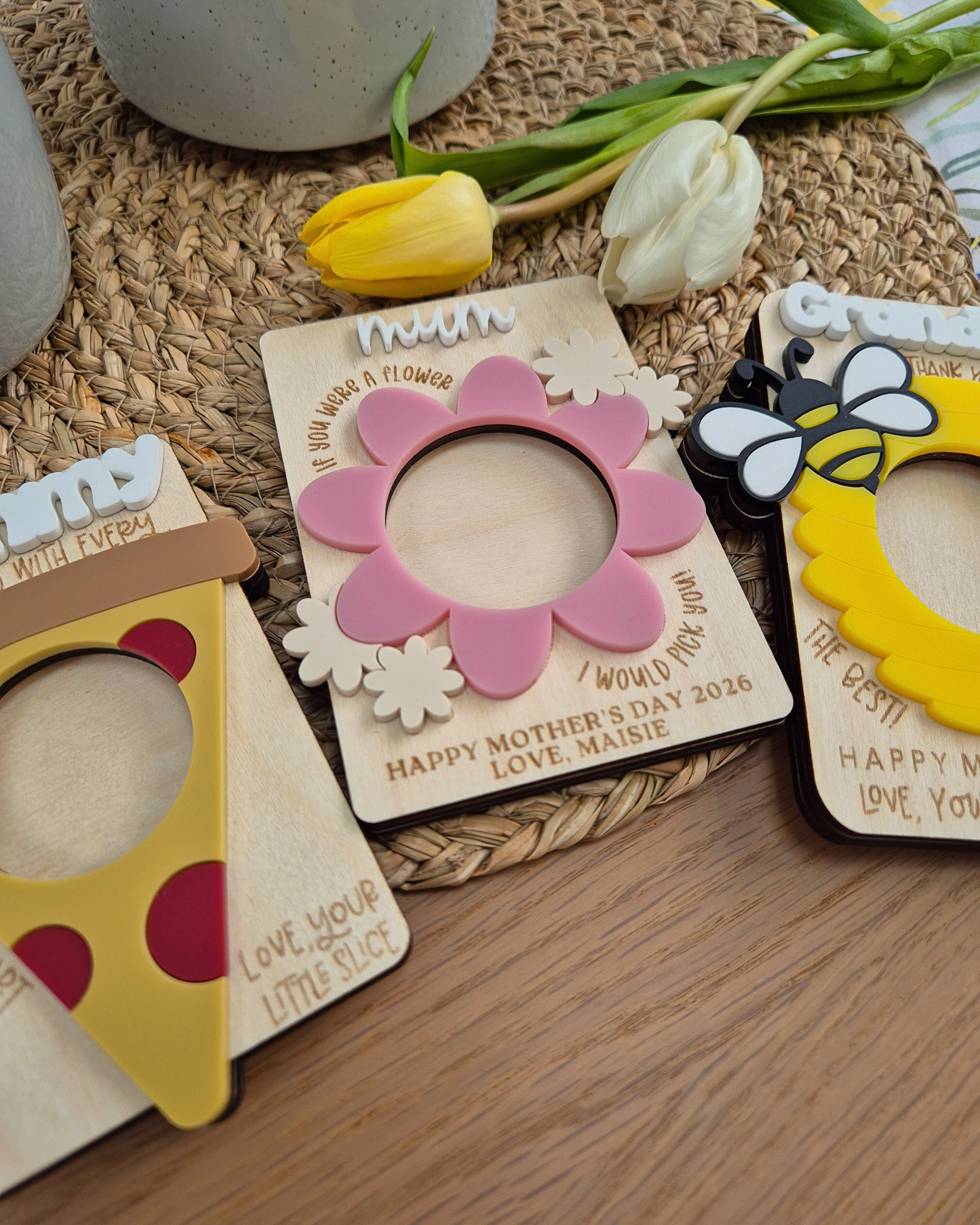 Personalised Mother’s Day Flower Photo Magnet - Wooden and Acrylic Mothering Sunday Gift