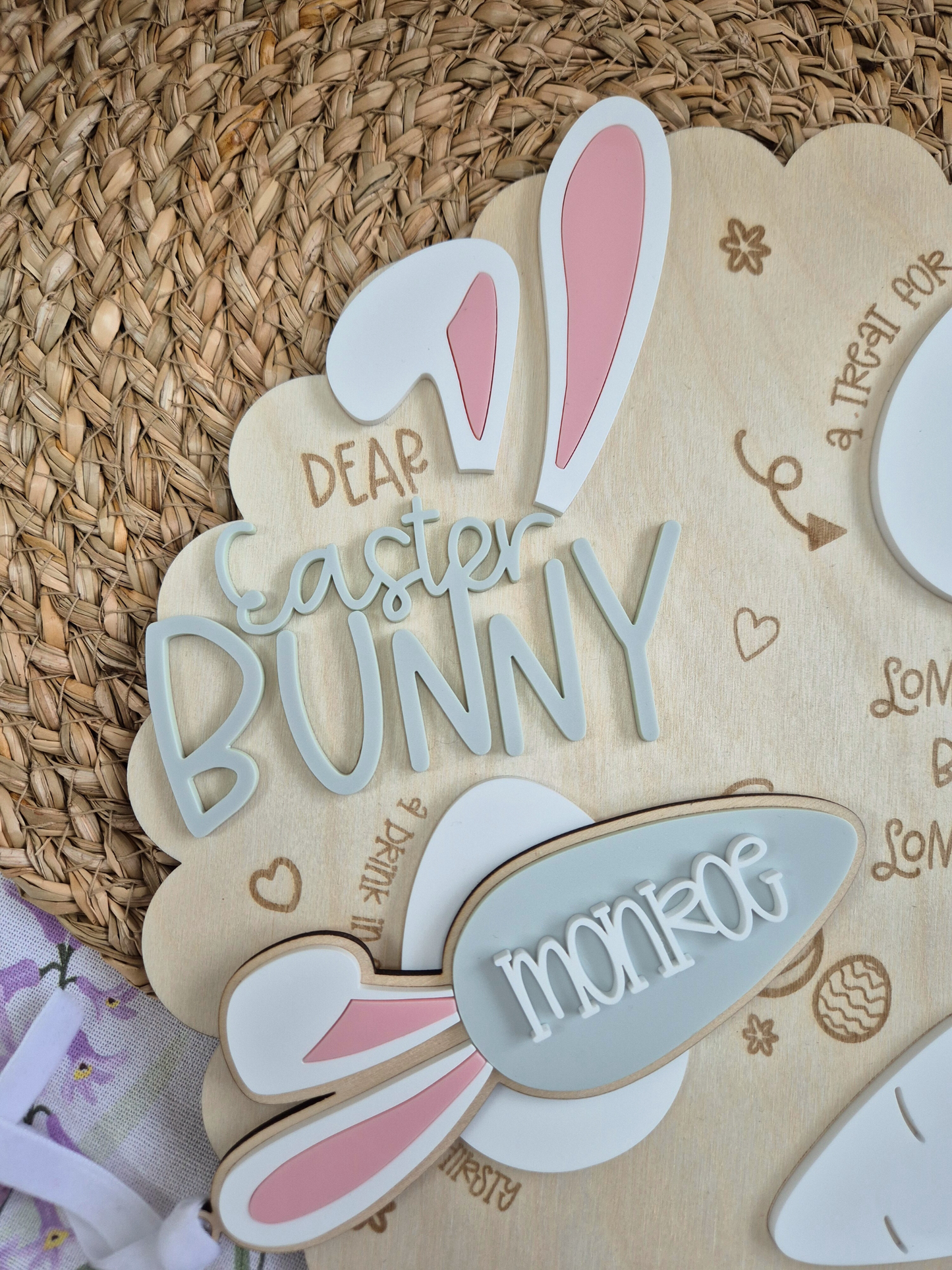 Bunny Ears Carrot Easter Basket Name Tag - Personalised Wooden and Acrylic Keepsake