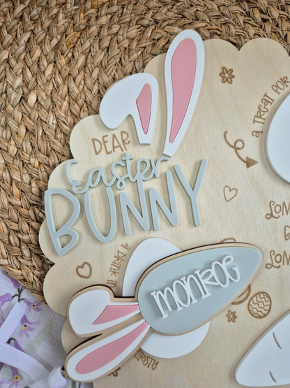 Bunny Ears Carrot Easter Basket Name Tag - Personalised Wooden and Acrylic Keepsake