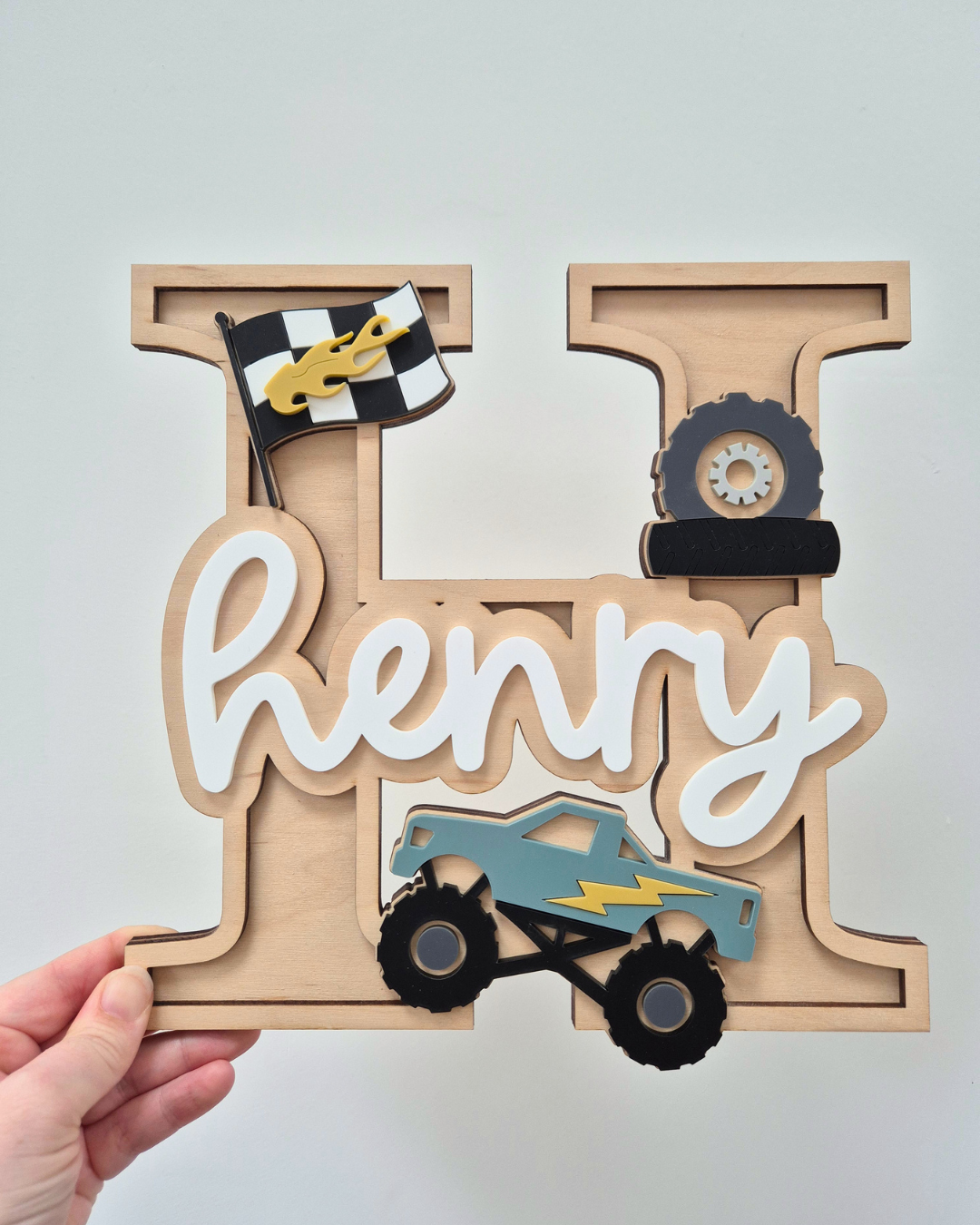 Monster Truck Monogram - Personalised Wooden and Acrylic Name Sign