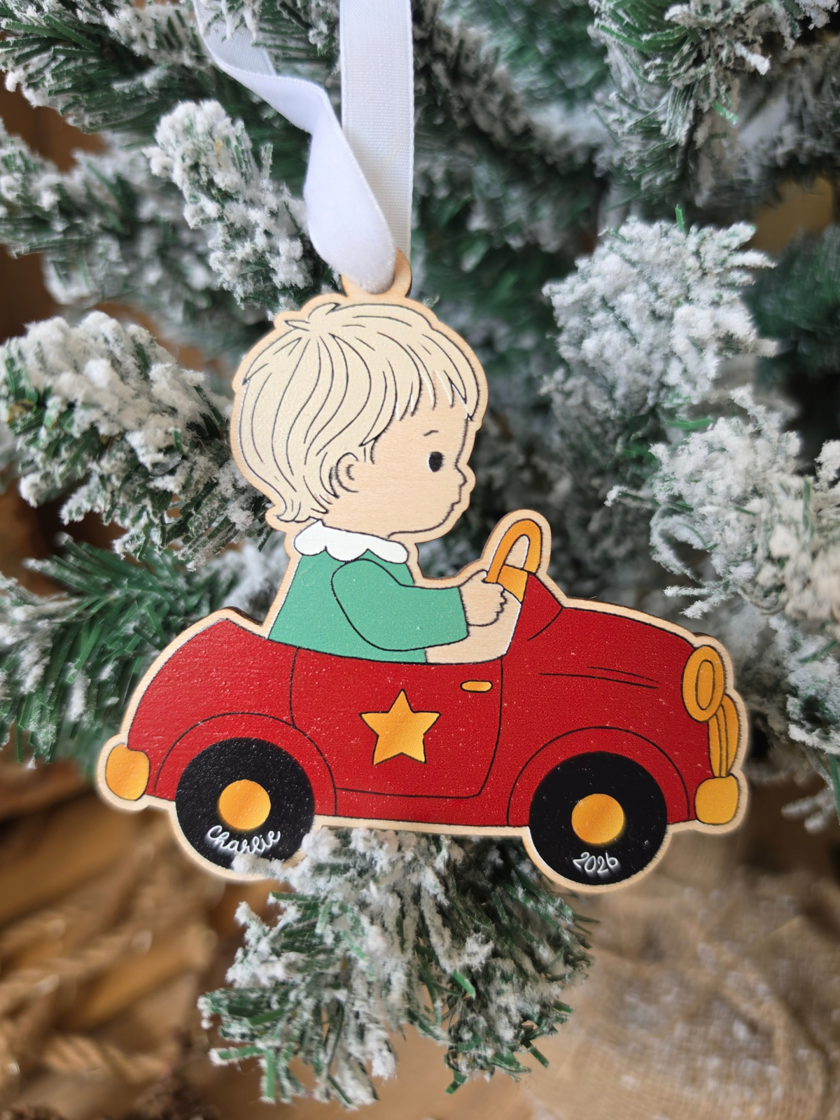 * LIMITED EDITION * Personalised Storybook Girls and Boys Tree Decorations - Printed Wooden Ornaments