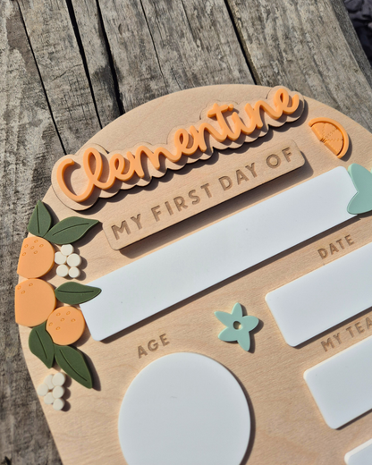 Personalised Orange Blossom Back to School Board - Reusable Wooden and Acrylic Sign