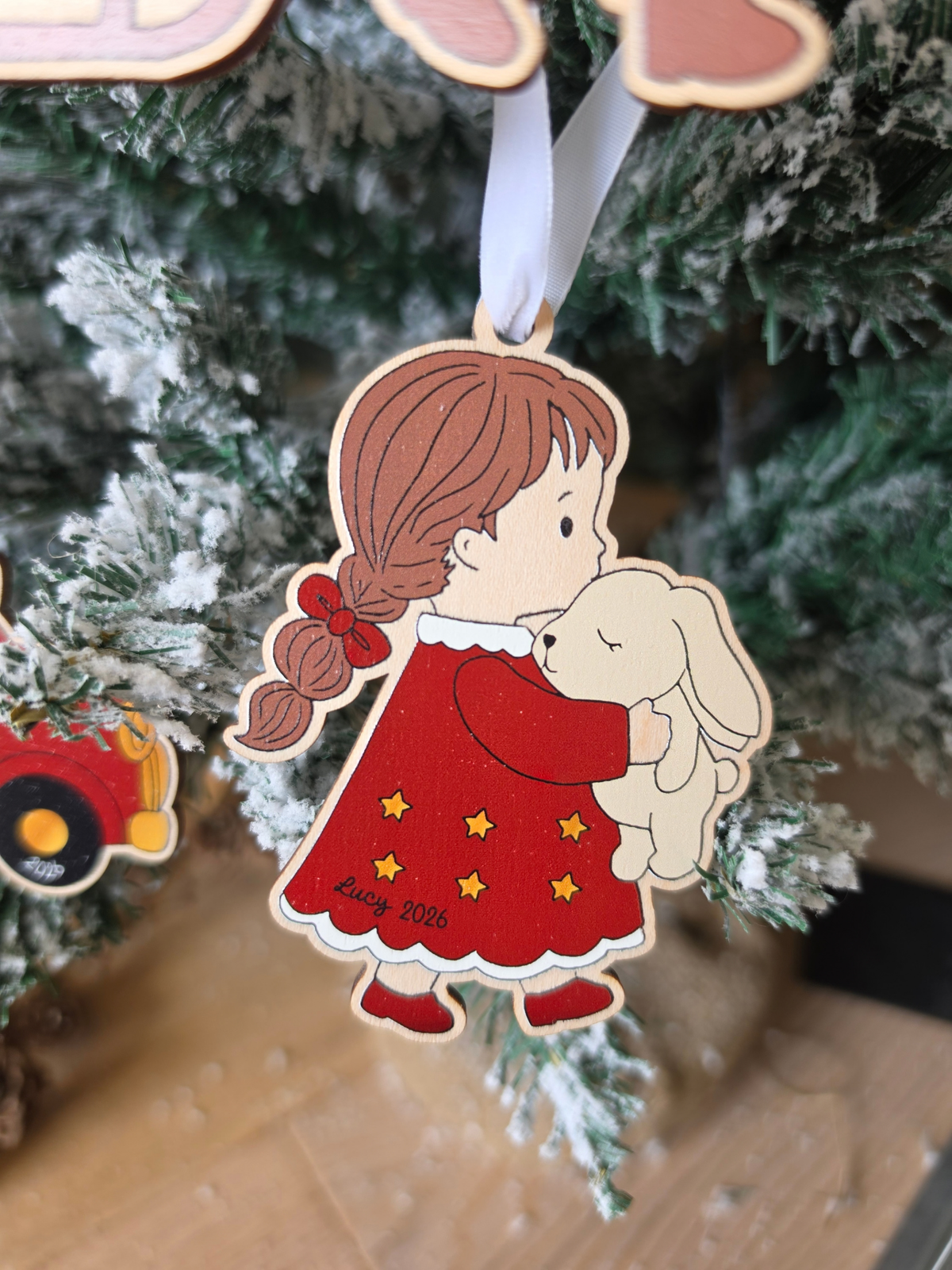 * LIMITED EDITION * Personalised Storybook Girls and Boys Tree Decorations - Printed Wooden Ornaments