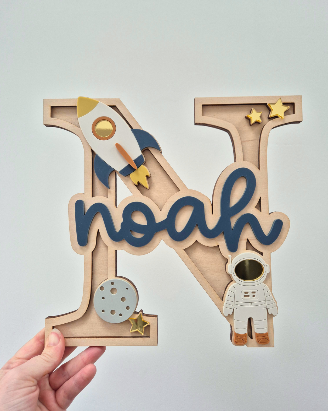 Rocket and Astronaut Monogram - Personalised Wooden and Acrylic Name Sign