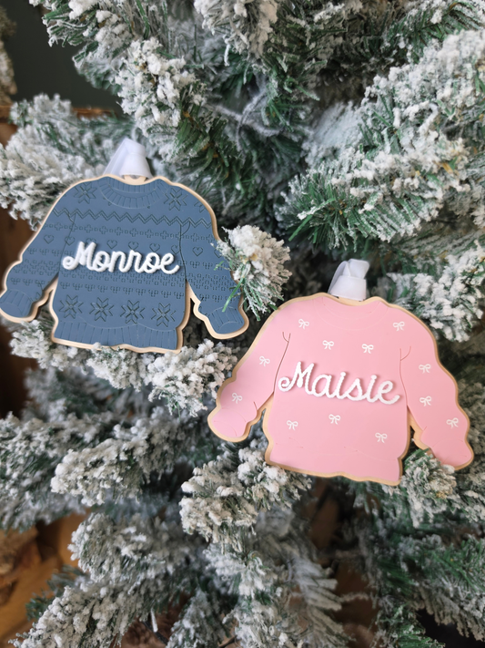 Personalised Christmas Jumper Tree Decoration - Wooden and Acrylic Layered Name Tag