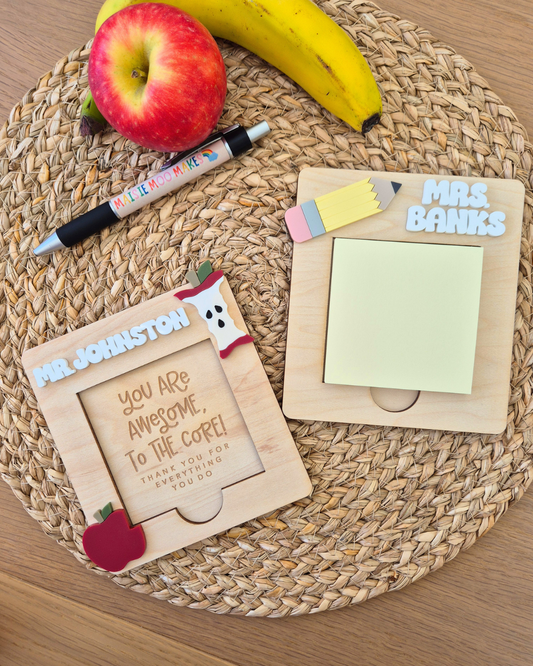 Teacher Sticky Notes and Holder - Apple and Pencil Themed Personalised Gift