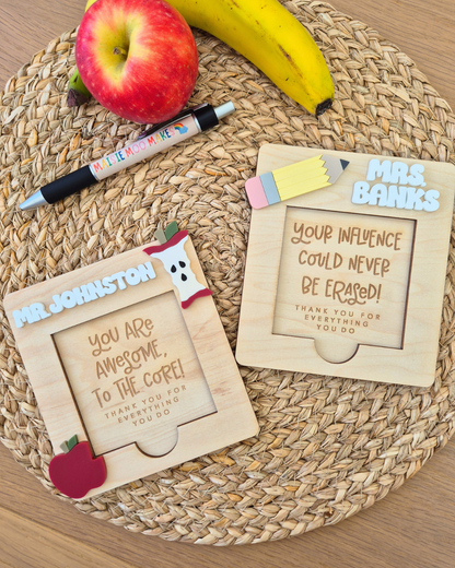Teacher Sticky Notes and Holder - Apple and Pencil Themed Personalised Gift