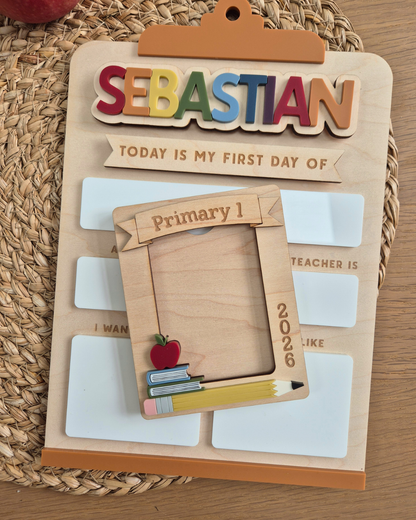 School Picture Frame - Wooden and Acrylic Photo Magnet