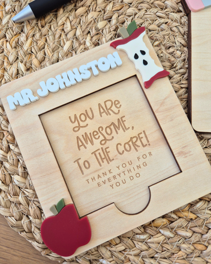 Teacher Sticky Notes and Holder - Apple and Pencil Themed Personalised Gift