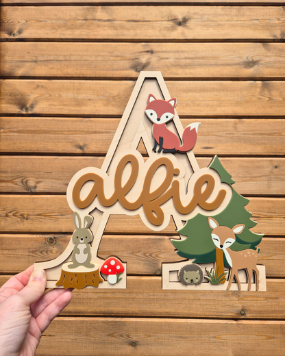 Woodland Theme Monogram - Personalised Wooden and Acrylic Name Sign