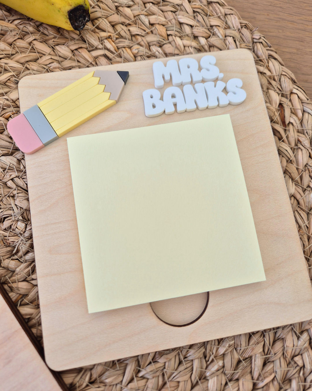 Teacher Sticky Notes and Holder - Apple and Pencil Themed Personalised Gift