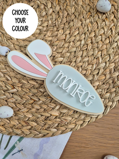 Bunny Ears Carrot Easter Basket Name Tag - Personalised Wooden and Acrylic Keepsake
