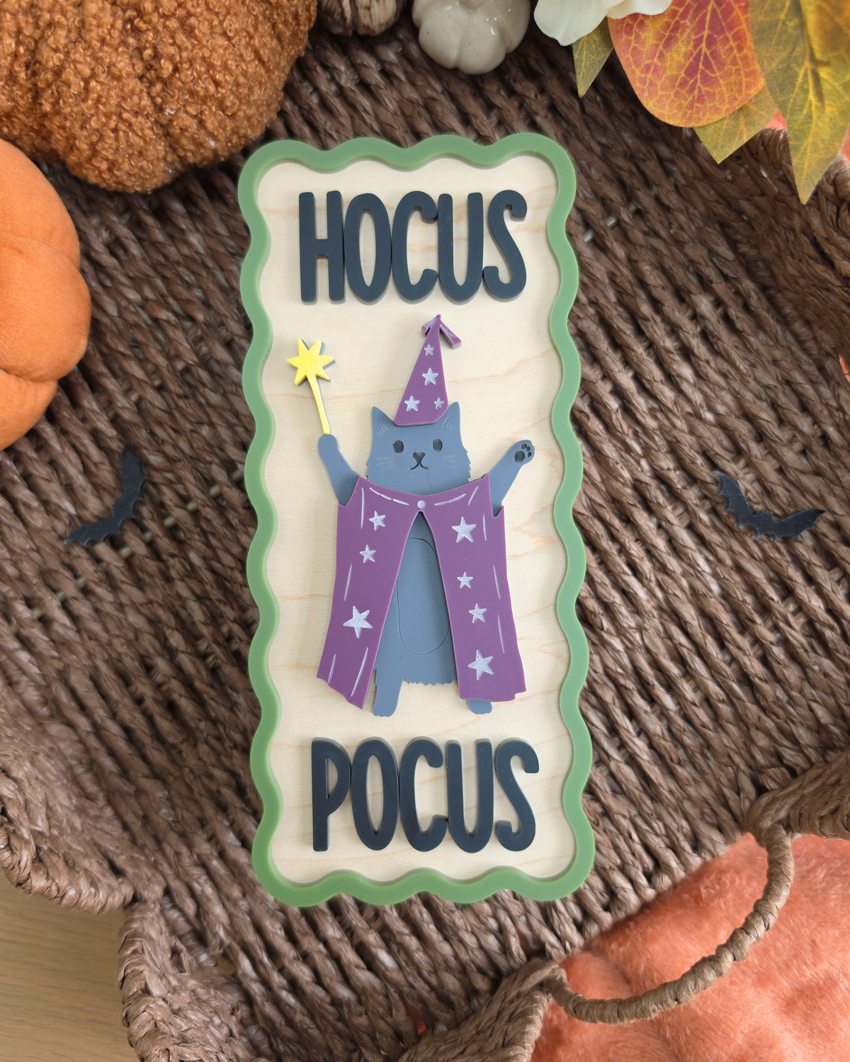 Hocus Pocus Magician Cat - Acrylic and Wooden Wall Decor