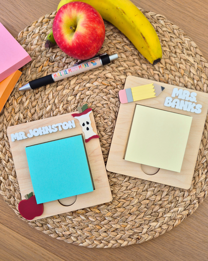Teacher Sticky Notes and Holder - Apple and Pencil Themed Personalised Gift