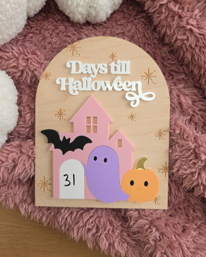 Halloween Pink Countdown Sign - Pastel Ghost Halloween Decor