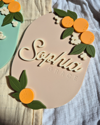 Orange Blossom Birth Announcement - Acrylic Name Sign