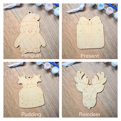 Paint Your Own Christmas Ornament Kit - Kids Painting Kit, Set of 2 Shapes with Paint, Brush and Ribbon