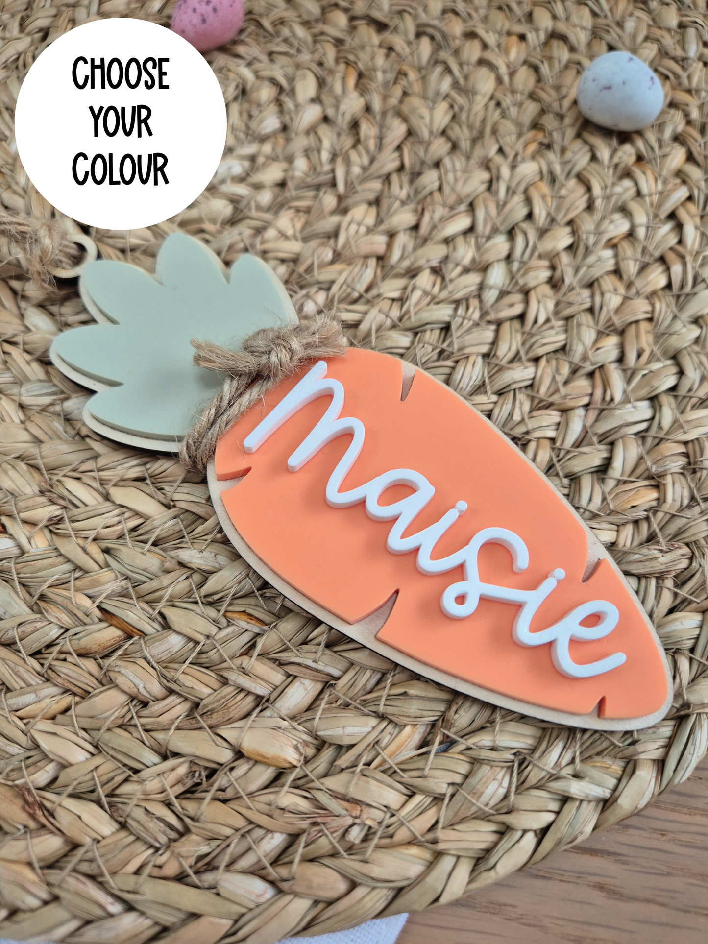Carrot Easter Basket Name Tag - Personalised Wooden and Acrylic Keepsake