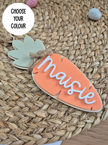 Carrot Easter Basket Name Tag - Personalised Wooden and Acrylic Keepsake