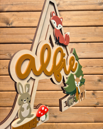 Woodland Theme Monogram - Personalised Wooden and Acrylic Name Sign