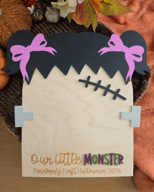 Our Little Monster - Girly Franky Baby Handprint / Footprint Large Plaque
