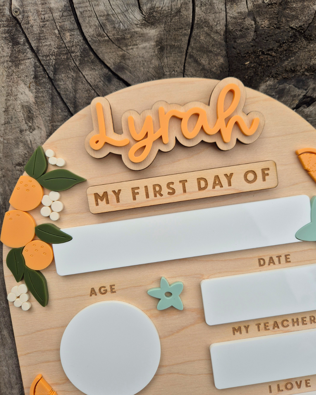 Personalised Orange Blossom Back to School Board - Reusable Wooden and Acrylic Sign
