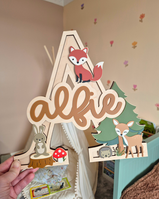 Woodland Theme Monogram - Personalised Wooden and Acrylic Name Sign