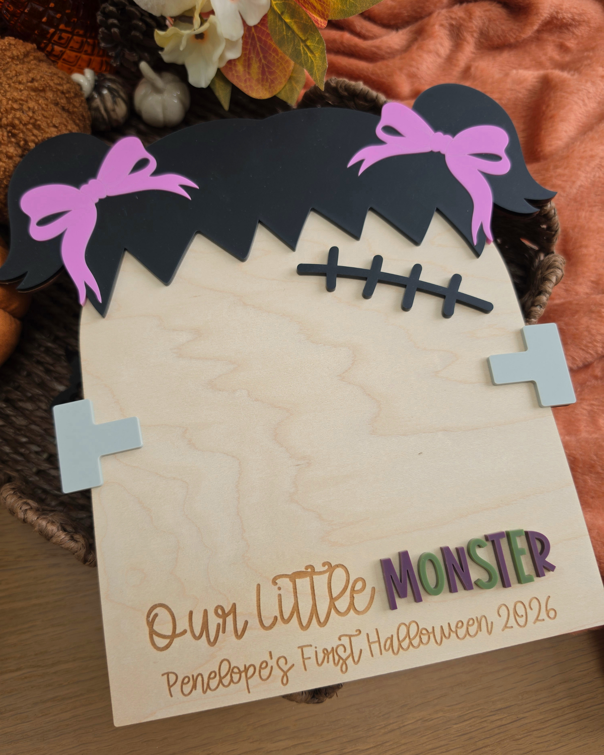 Our Little Monster - Girly Franky Baby Handprint / Footprint Large Plaque