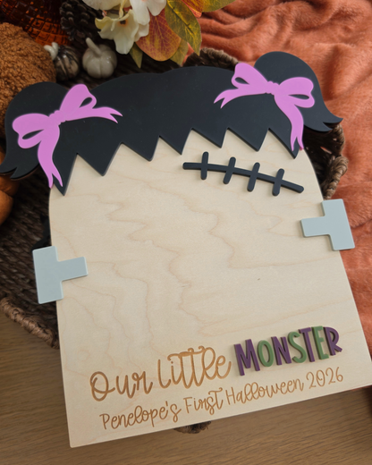 Our Little Monster - Girly Franky Baby Handprint / Footprint Large Plaque