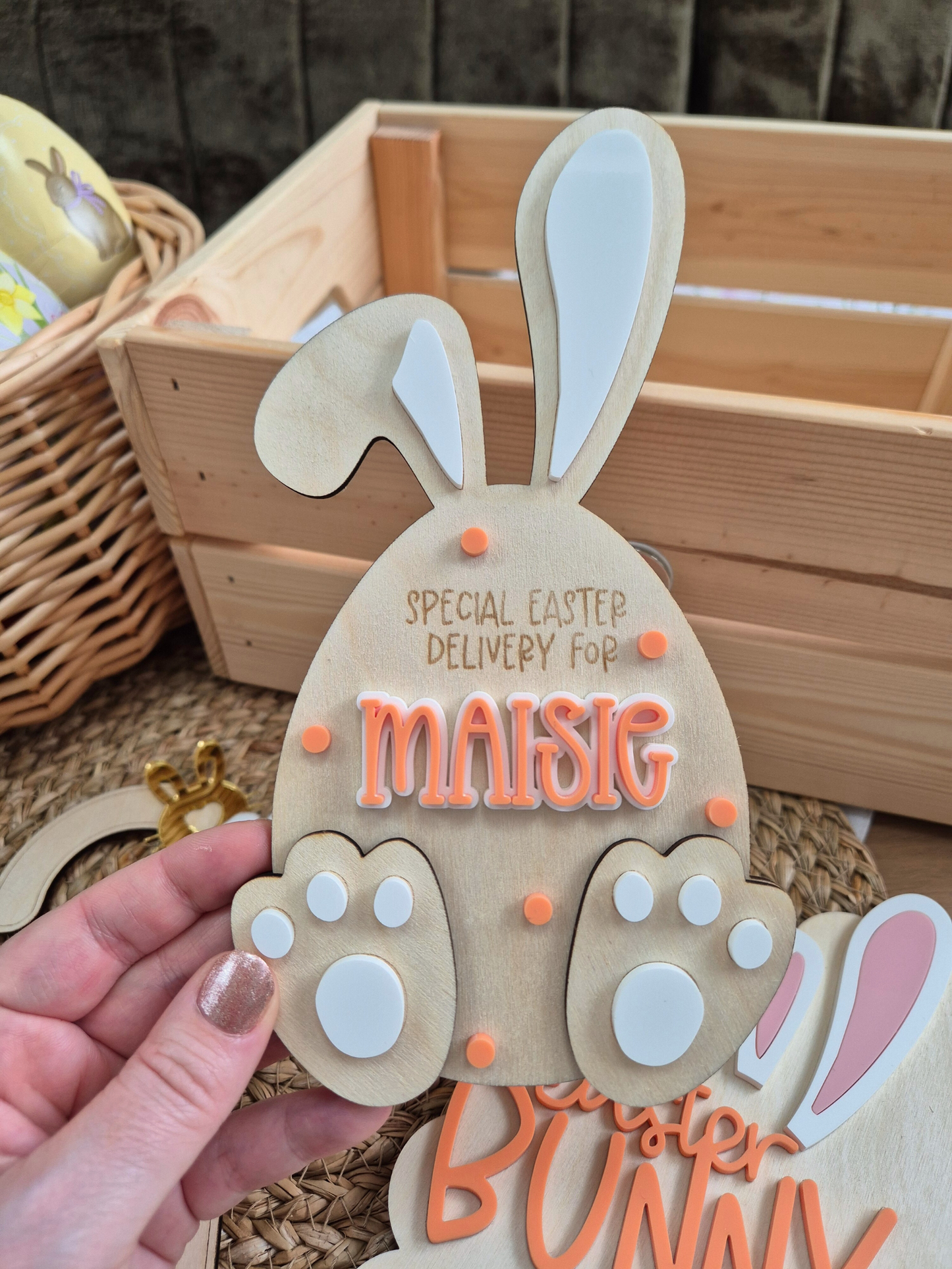 Easter Bunny Crate Plaque - Personalised Wooden and Acrylic Sign