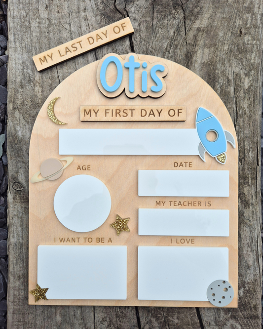 Personalised Space Back to School Board - Reusable Wooden and Acrylic Sign