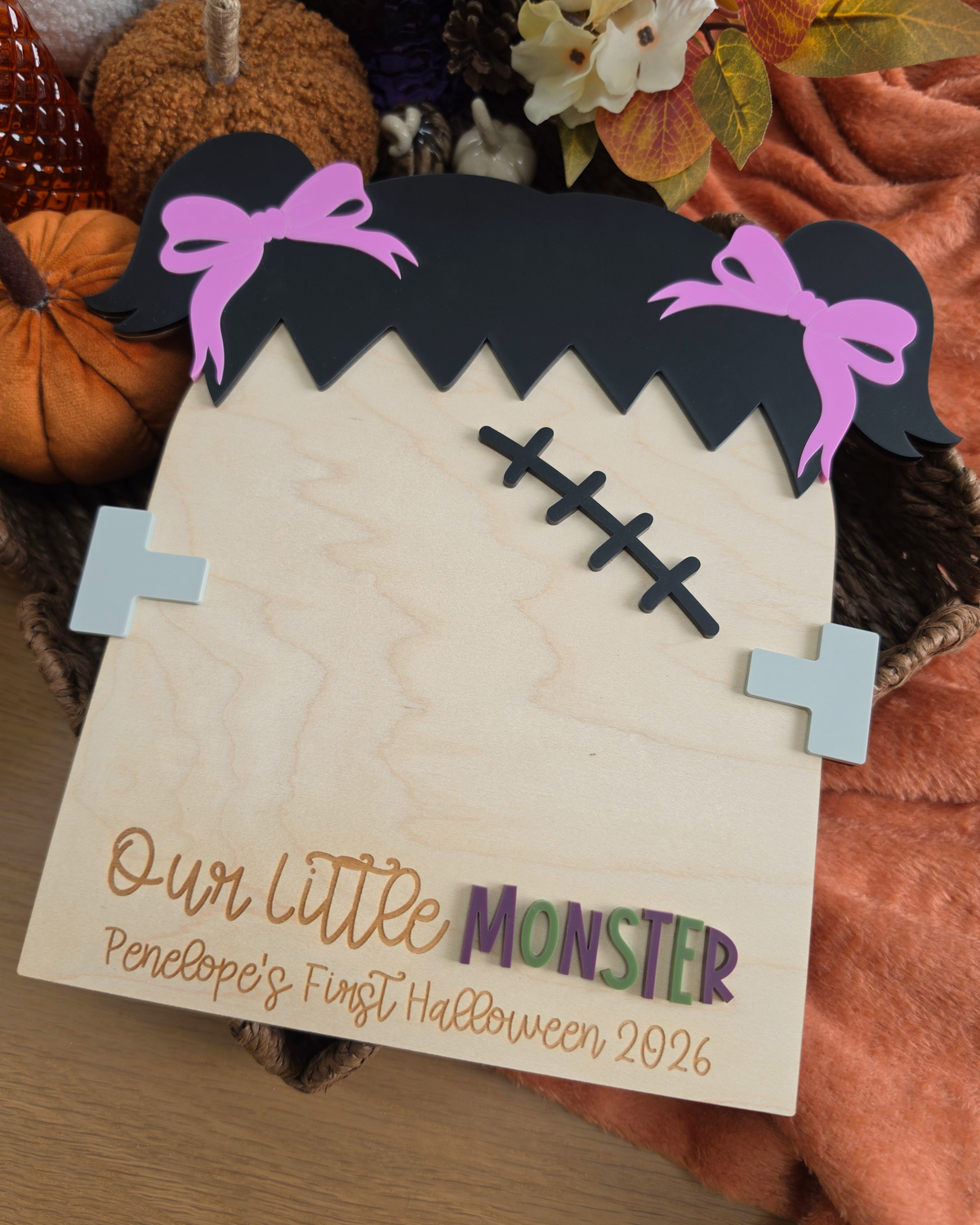 Our Little Monster - Girly Franky Baby Handprint / Footprint Large Plaque