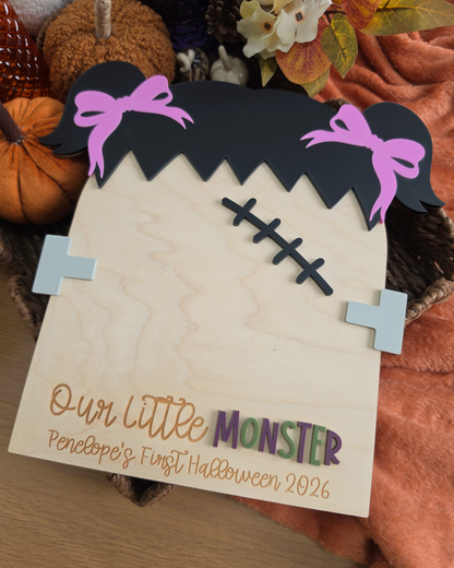 Our Little Monster - Girly Franky Baby Handprint / Footprint Large Plaque