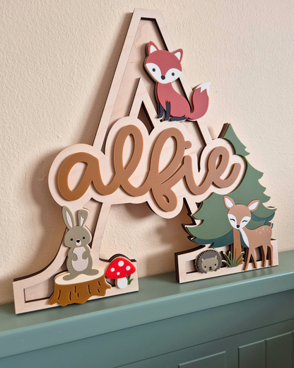 Woodland Theme Monogram - Personalised Wooden and Acrylic Name Sign