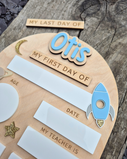 Personalised Space Back to School Board - Reusable Wooden and Acrylic Sign